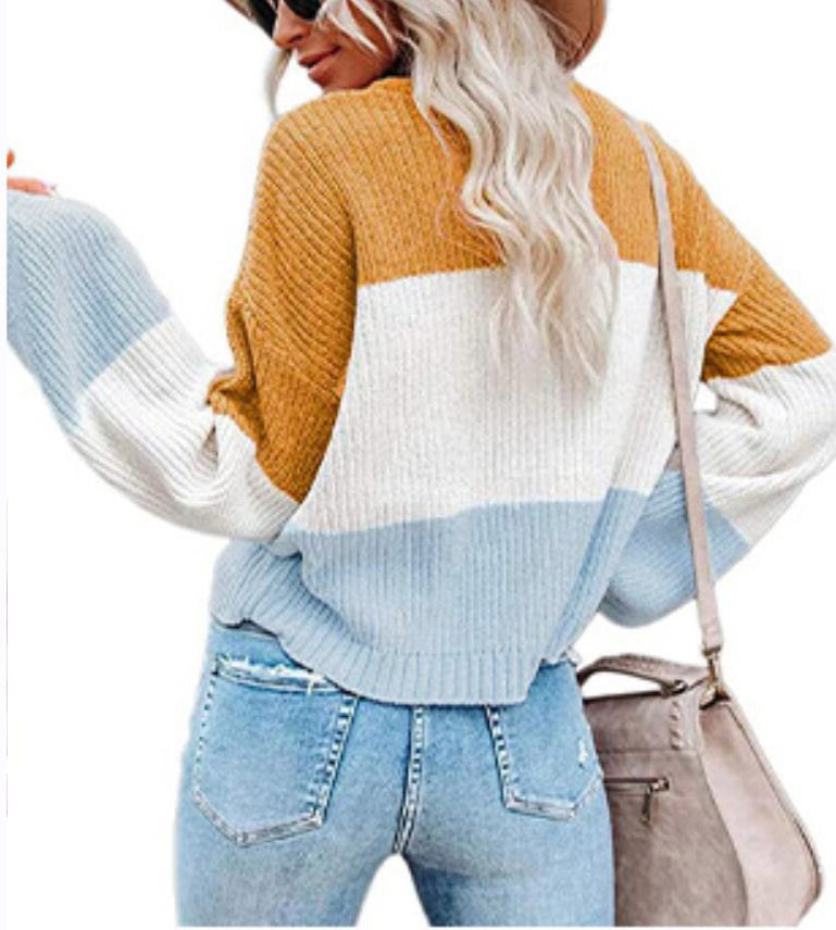 2021 Contrast T-shirt Lantern Sleeve Sweater C03579