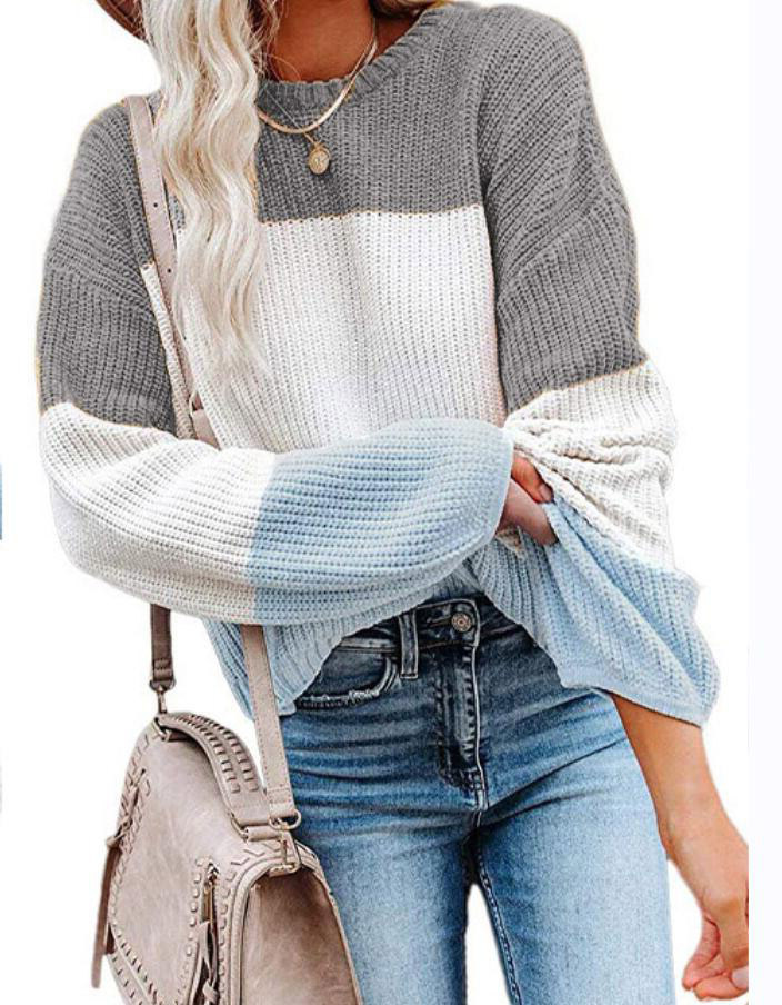 2021 Contrast T-shirt Lantern Sleeve Sweater C03579