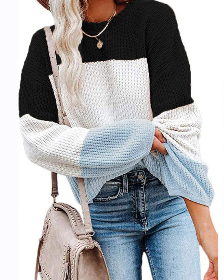 2021 Contrast T-shirt Lantern Sleeve Sweater C03579