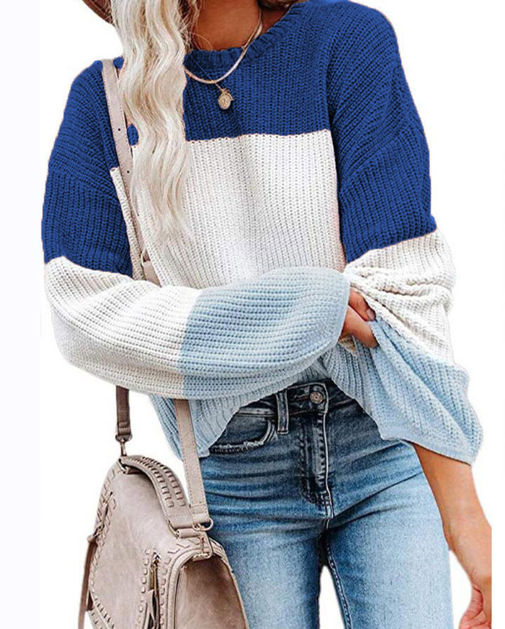 2021 Contrast T-shirt Lantern Sleeve Sweater C03579