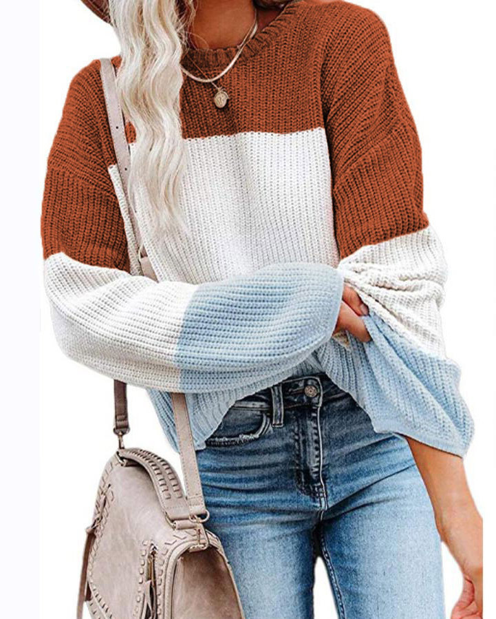 2021 Contrast T-shirt Lantern Sleeve Sweater C03579