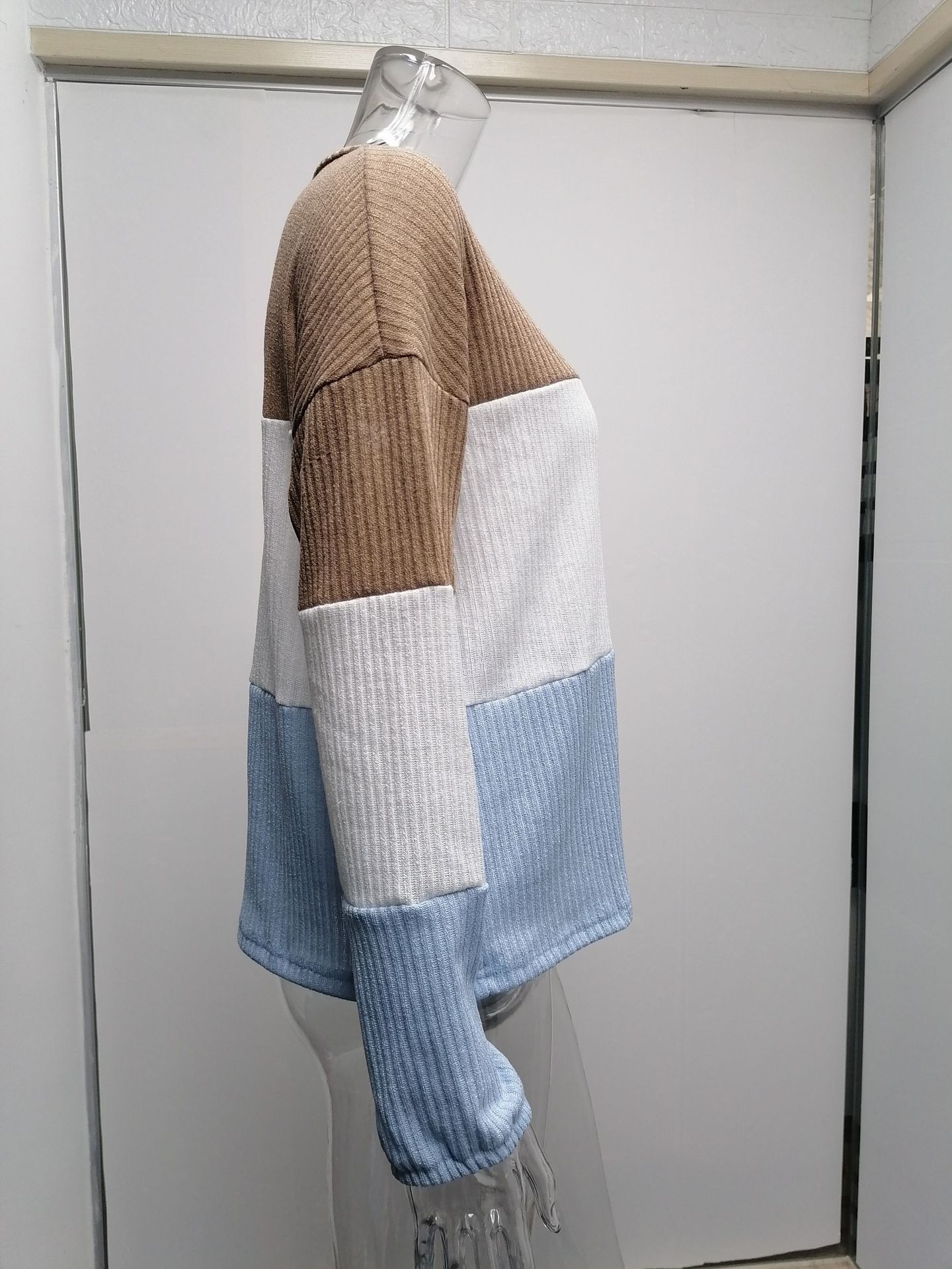 2021 Contrast T-shirt Lantern Sleeve Sweater C03579