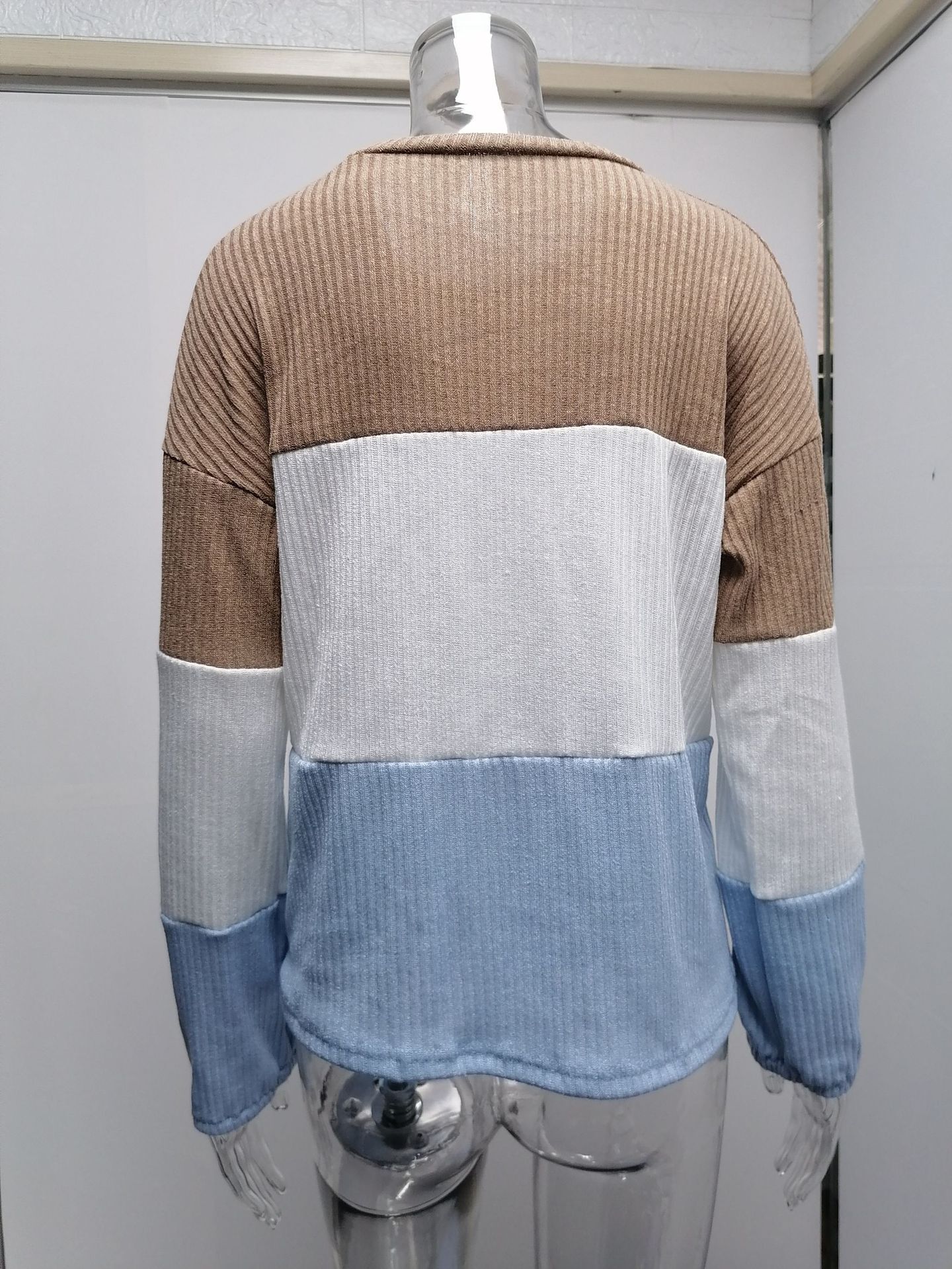 2021 Contrast T-shirt Lantern Sleeve Sweater C03579
