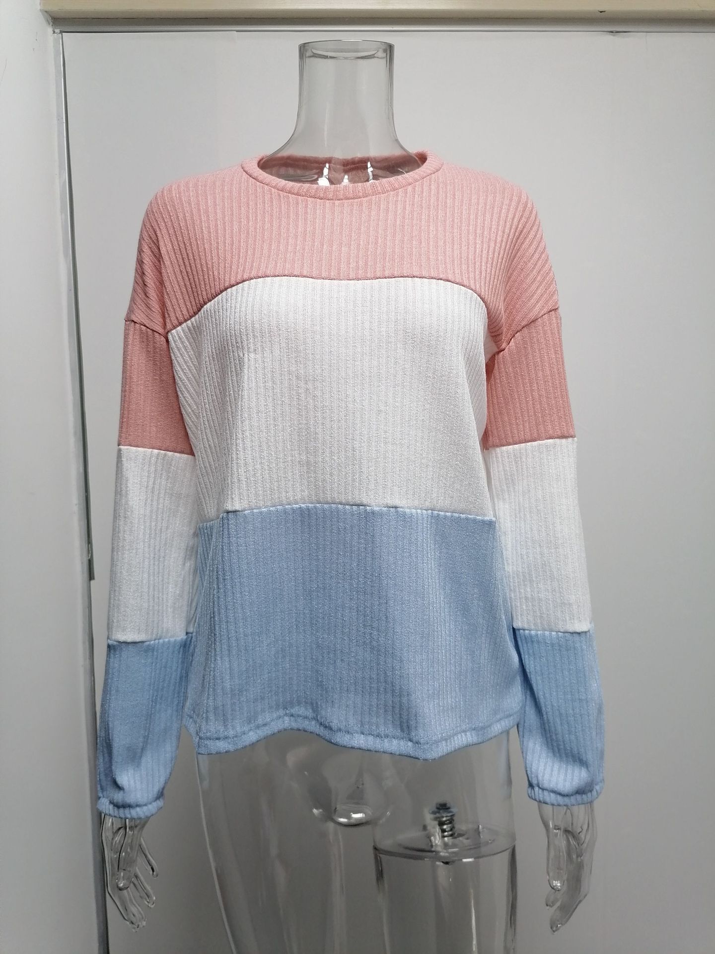 2021 Contrast T-shirt Lantern Sleeve Sweater C03579