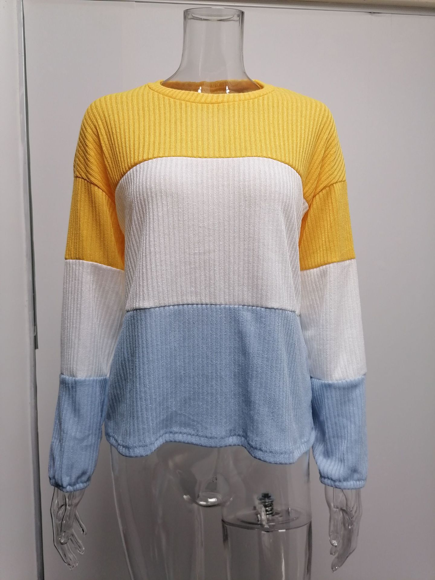 2021 Contrast T-shirt Lantern Sleeve Sweater C03579