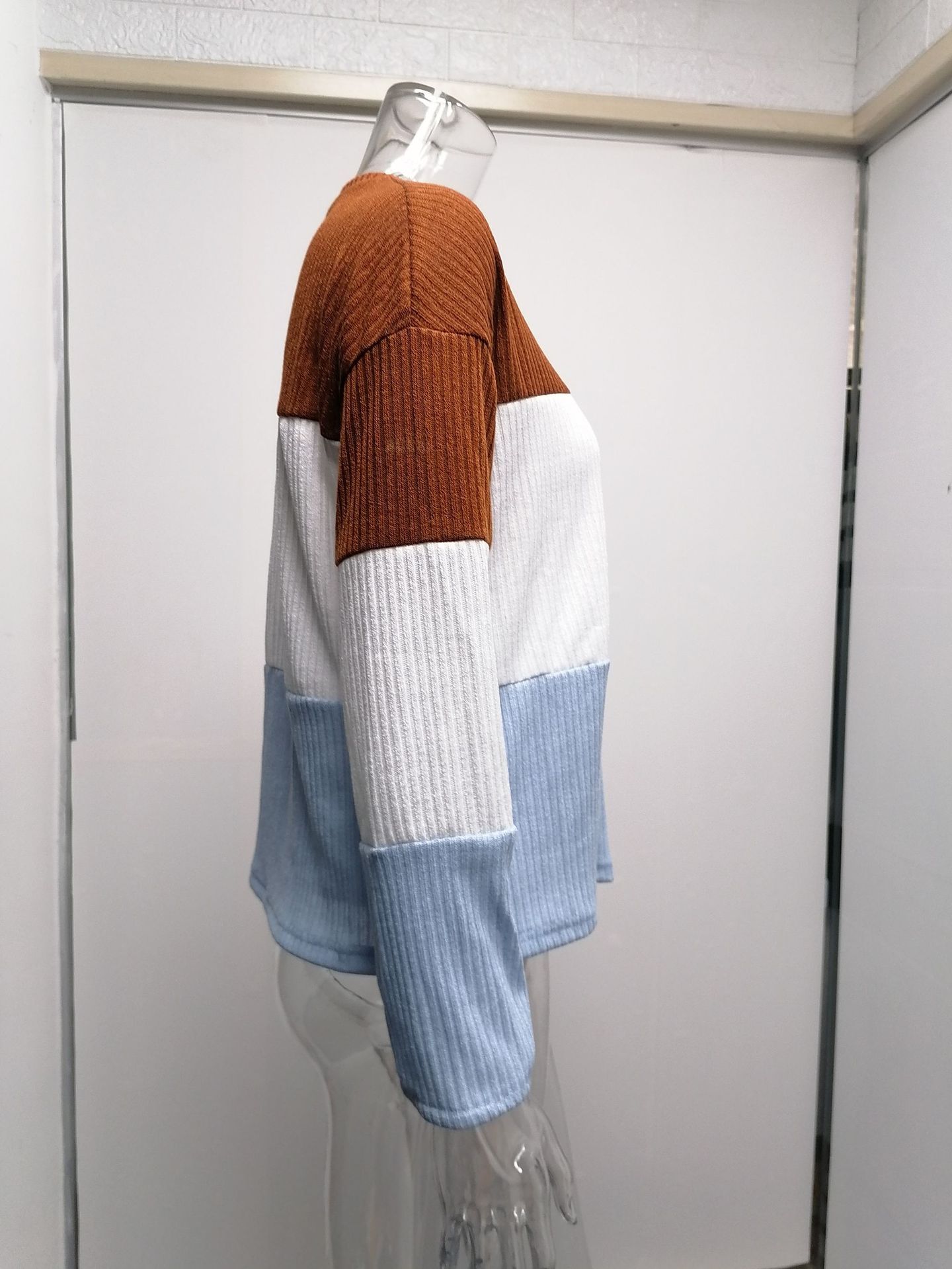 2021 Contrast T-shirt Lantern Sleeve Sweater C03579