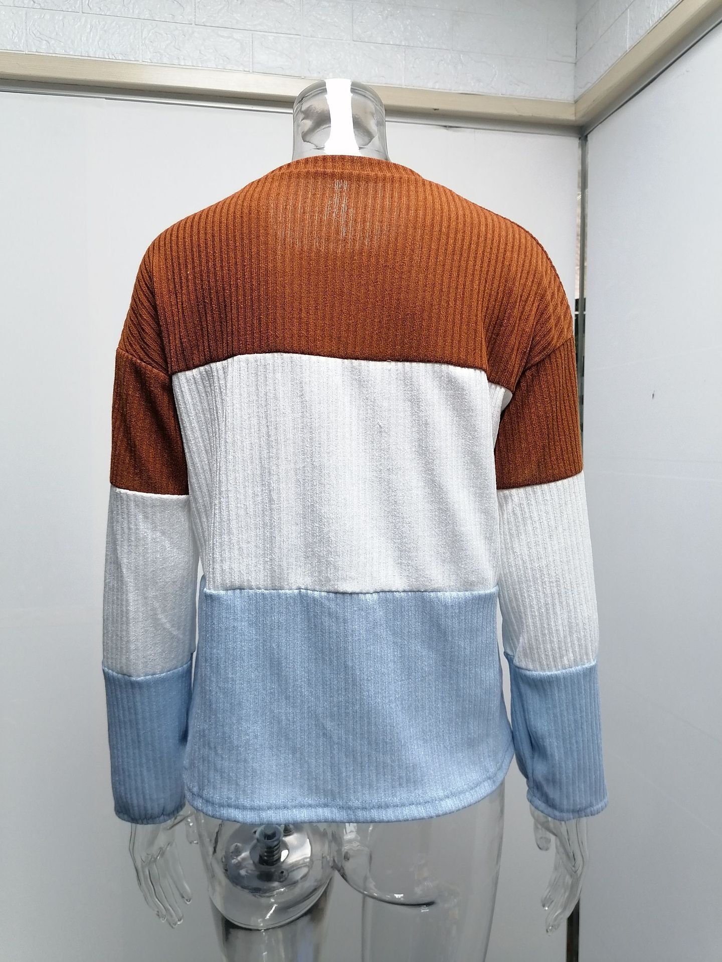 2021 Contrast T-shirt Lantern Sleeve Sweater C03579