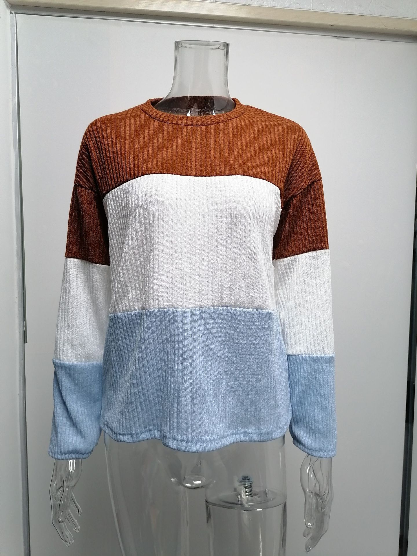 2021 Contrast T-shirt Lantern Sleeve Sweater C03579