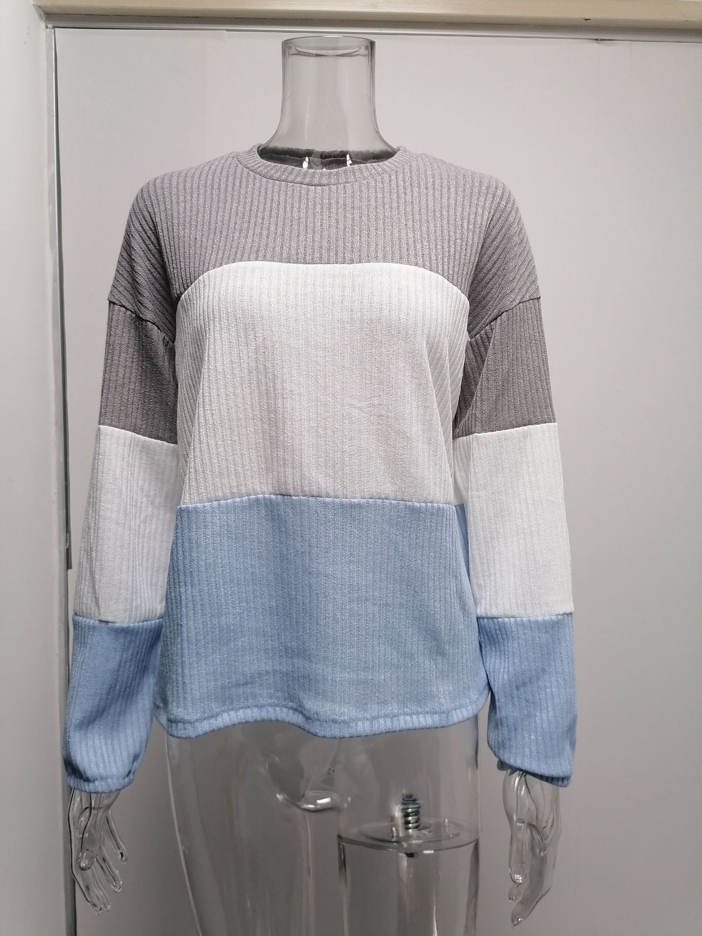 2021 Contrast T-shirt Lantern Sleeve Sweater C03579