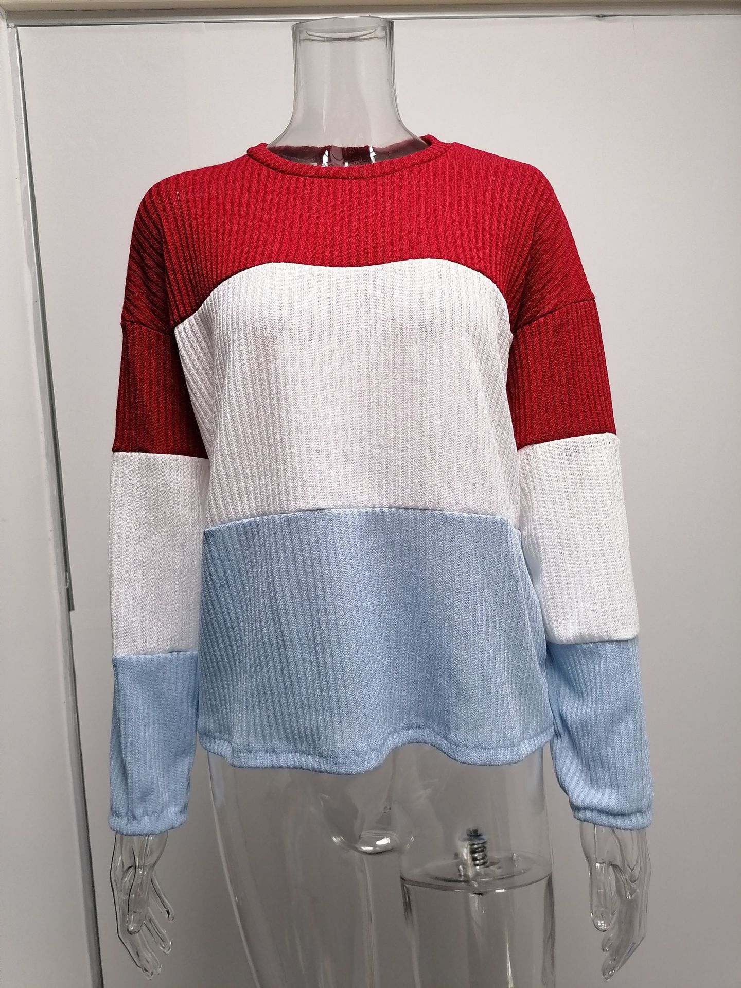 2021 Contrast T-shirt Lantern Sleeve Sweater C03579