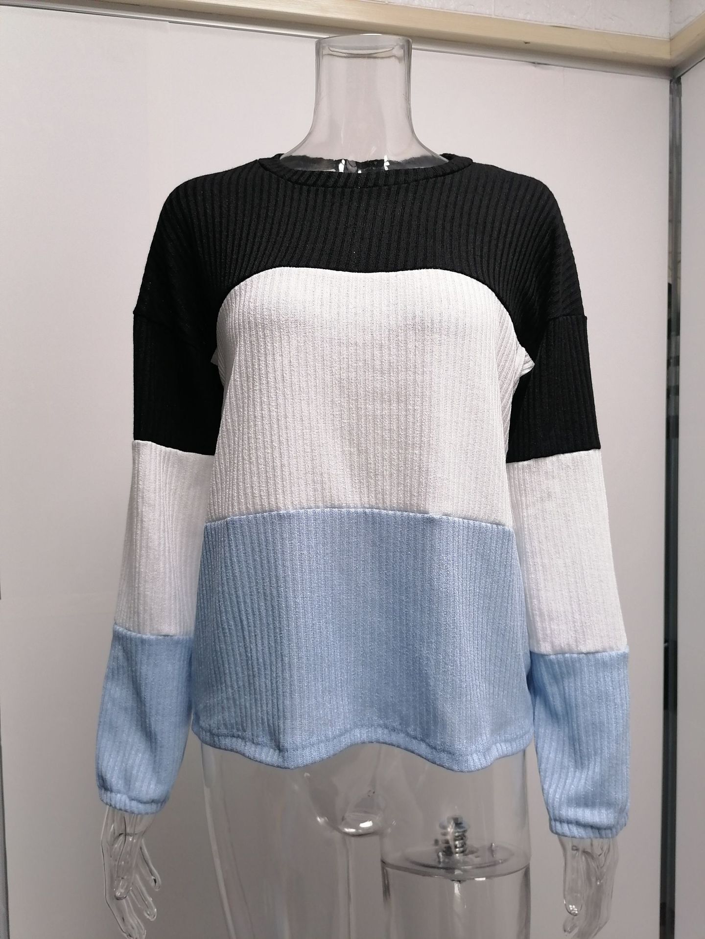 2021 Contrast T-shirt Lantern Sleeve Sweater C03579