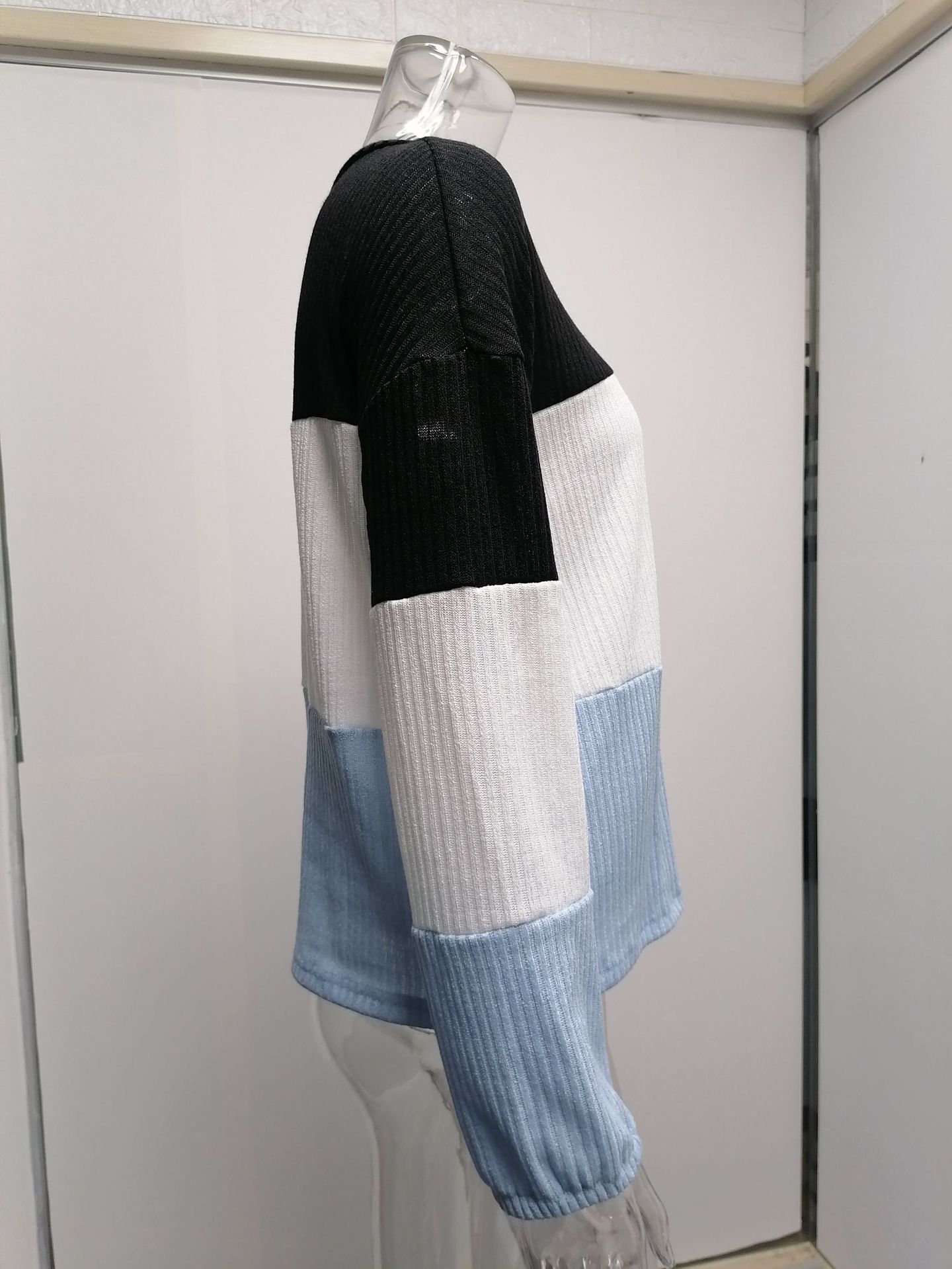2021 Contrast T-shirt Lantern Sleeve Sweater C03579