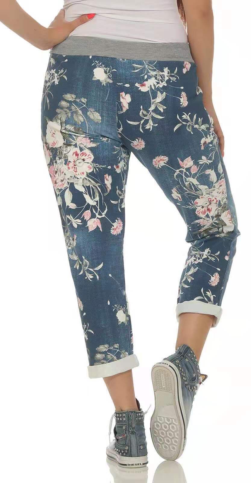 Unlimon 2021 New Hot Selling Fashion Personalized Denim Printed Elastic Casual Pants D01520