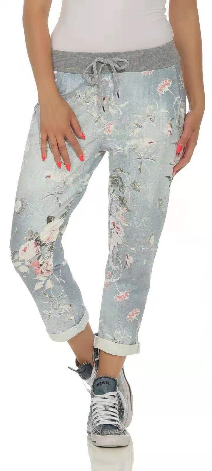 Unlimon 2021 New Hot Selling Fashion Personalized Denim Printed Elastic Casual Pants D01520