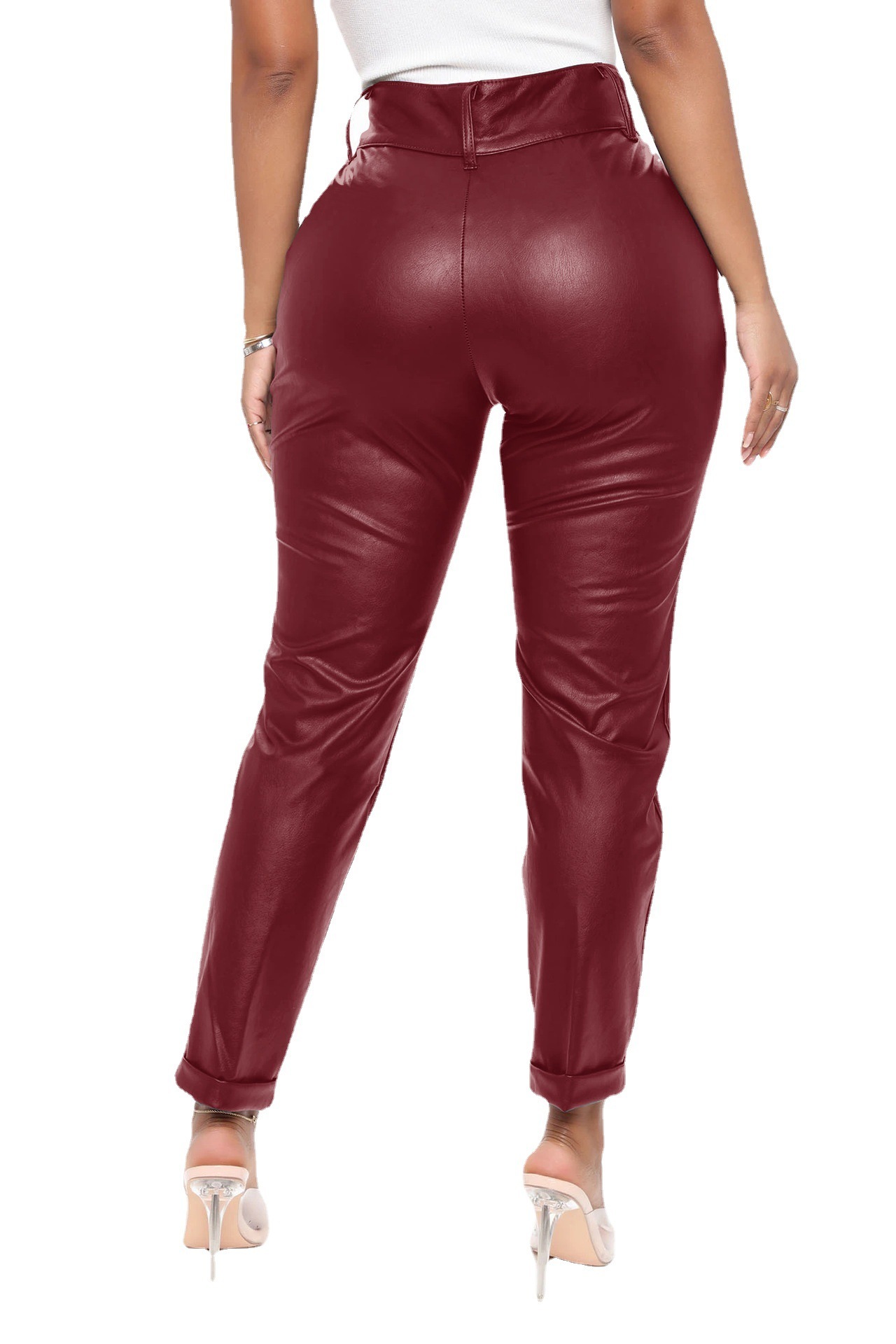 Unlimon 2021 Women's Autumn And Winter Personalized Fashion Imitation Leather Button High Waist Tights Pencil Pants D01517