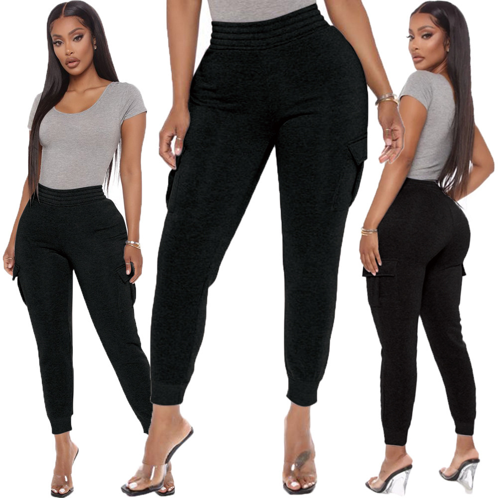 Unlimon 2021 New Hot Selling Solid Color Multi Bag Elastic Waist Pull Harlan Leggings Pants D01515