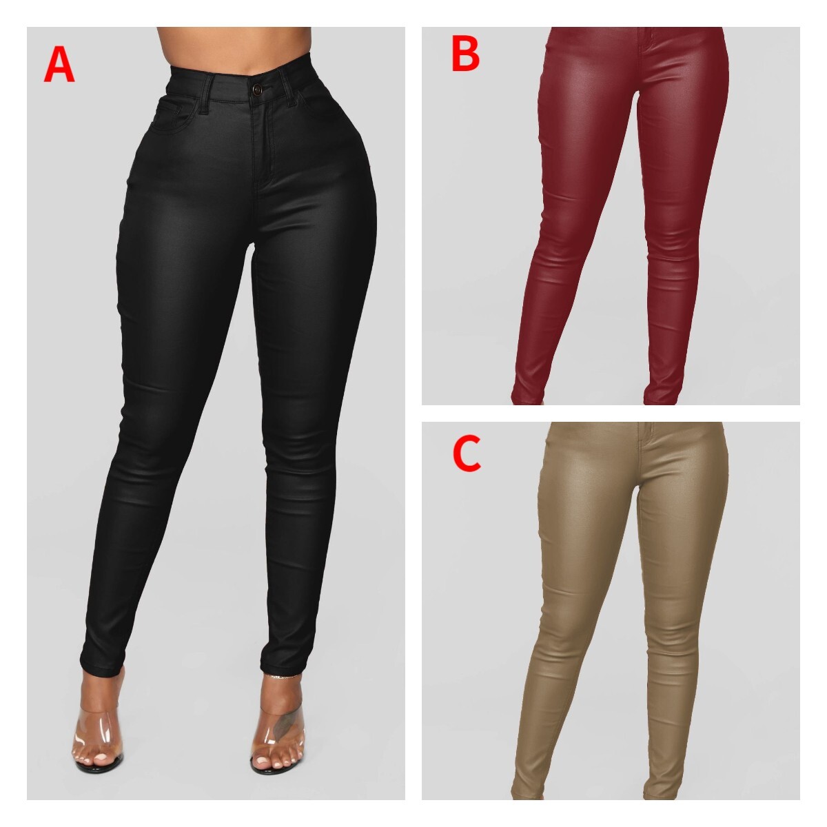 Unlimon 2021 Women's Autumn And Winter Fashion Solid Color Imitation Leather Button High Waist Tights Pencil Pants D01514