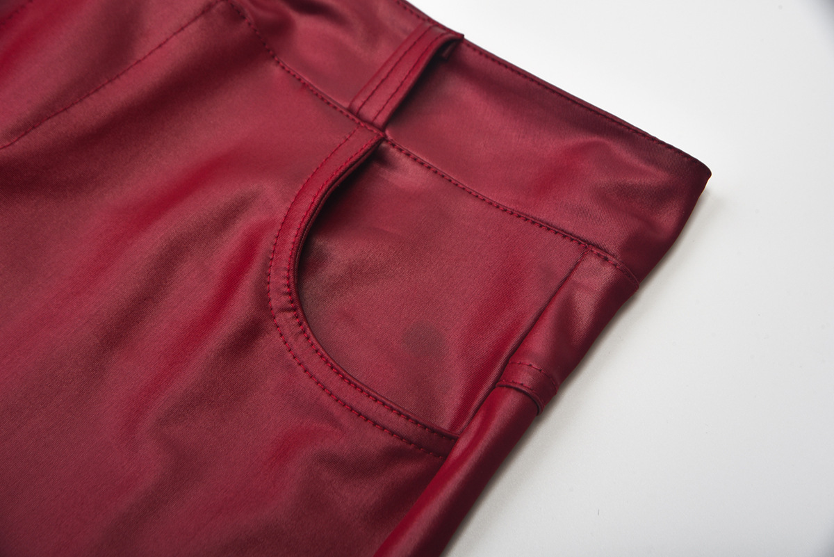 Unlimon 2021 Women's Autumn And Winter Fashion Solid Color Imitation Leather Button High Waist Tights Pencil Pants D01514