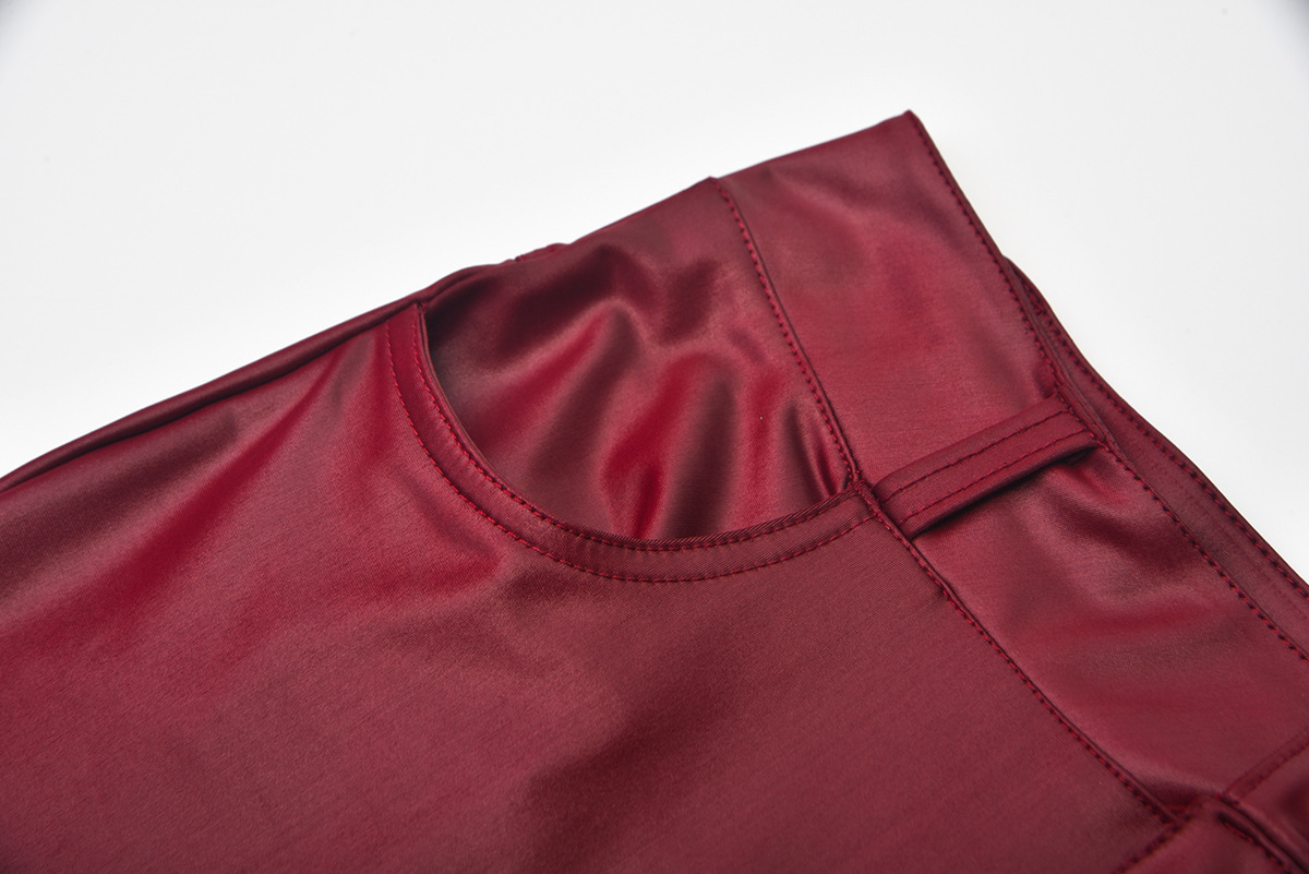 Unlimon 2021 Women's Autumn And Winter Fashion Solid Color Imitation Leather Button High Waist Tights Pencil Pants D01514