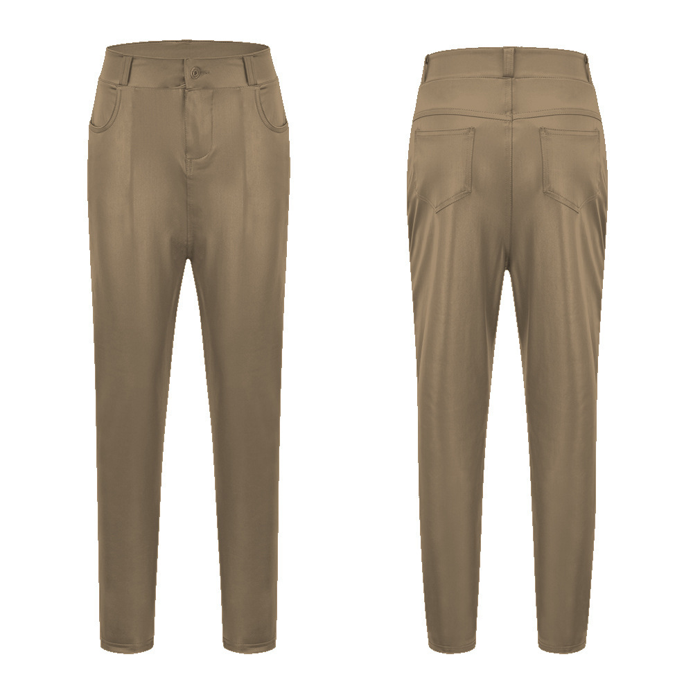 Unlimon 2021 Women's Autumn And Winter Fashion Solid Color Imitation Leather Button High Waist Tights Pencil Pants D01514