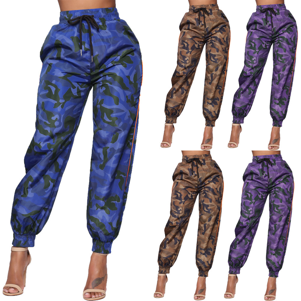 Unlimon New Pop Fashion Camouflage Elastic Waist Tricolor Harlan Women's Casual Pants D01512