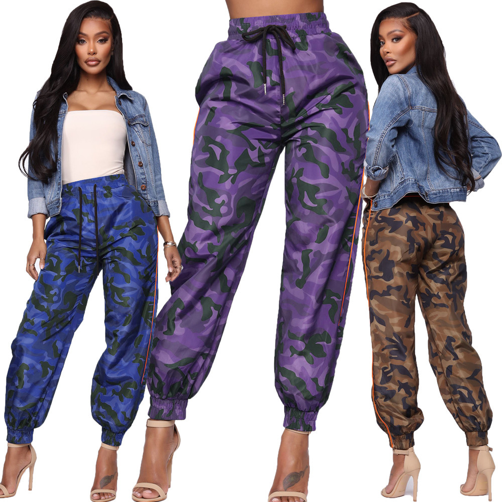 Unlimon New Pop Fashion Camouflage Elastic Waist Tricolor Harlan Women's Casual Pants D01512