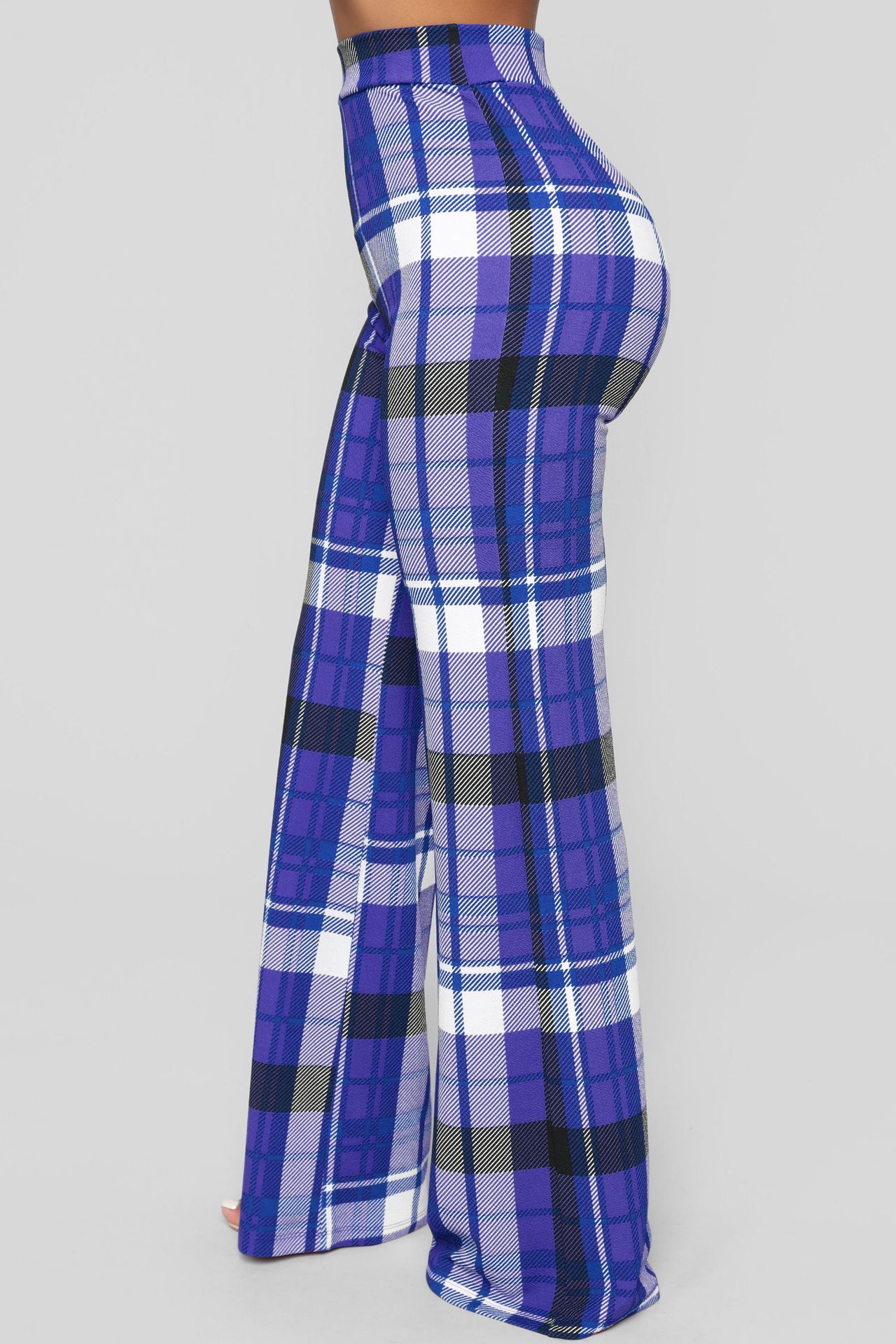 Unlimon's New Fashion Three Color Checkered Printed Wide Leg Pants Women's Casual Pants D01511
