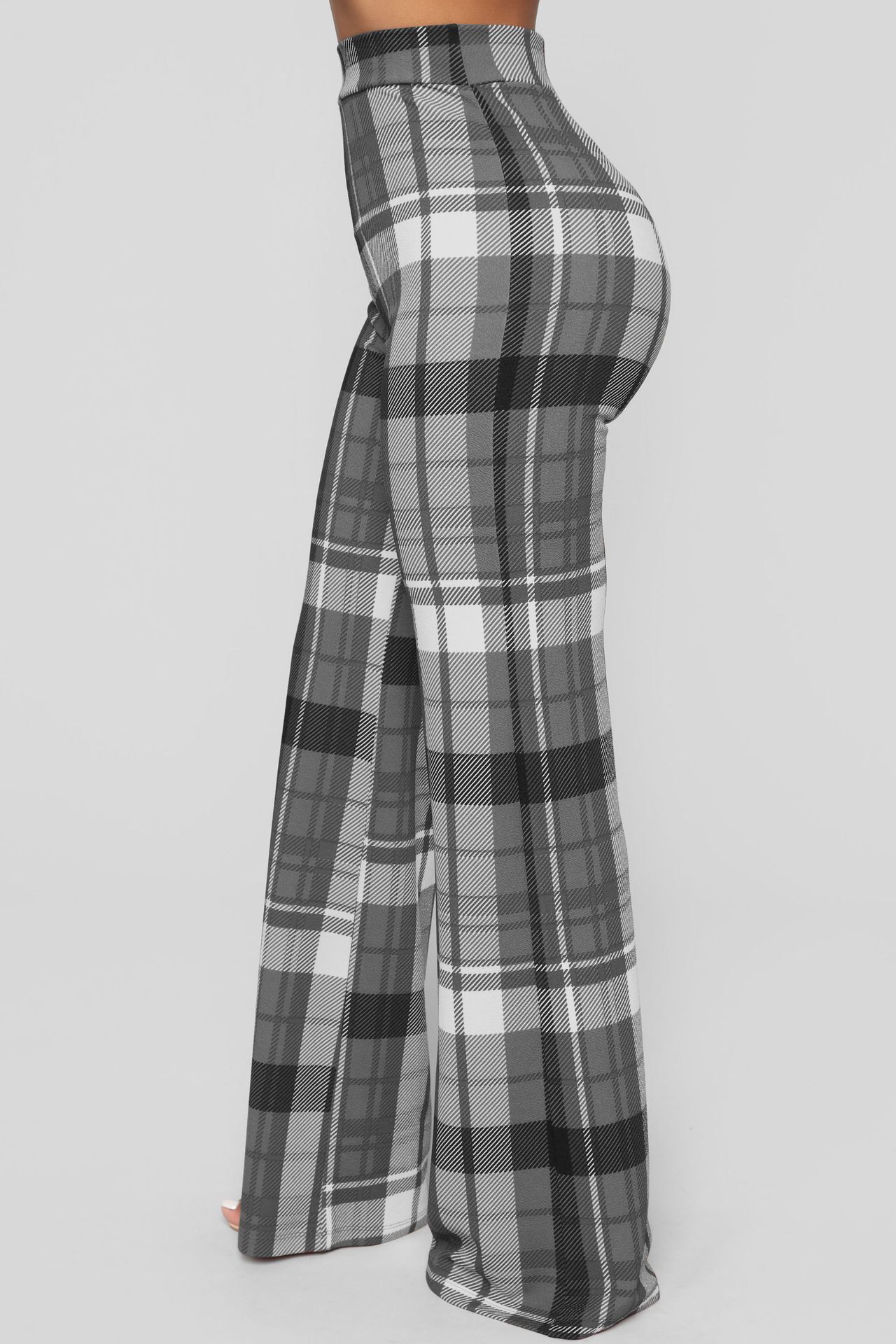 Unlimon's New Fashion Three Color Checkered Printed Wide Leg Pants Women's Casual Pants D01511