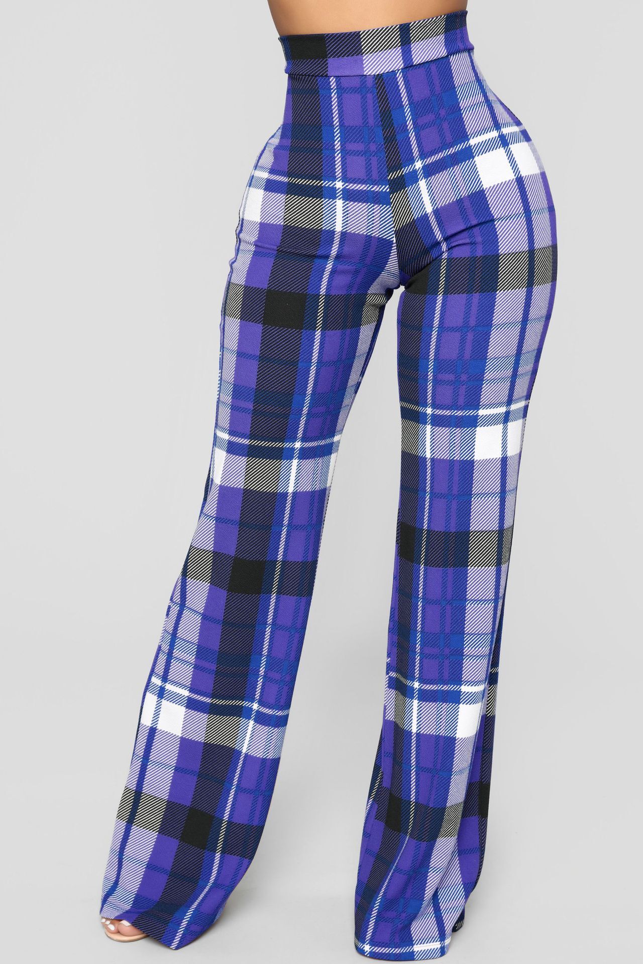 Unlimon's New Fashion Three Color Checkered Printed Wide Leg Pants Women's Casual Pants D01511