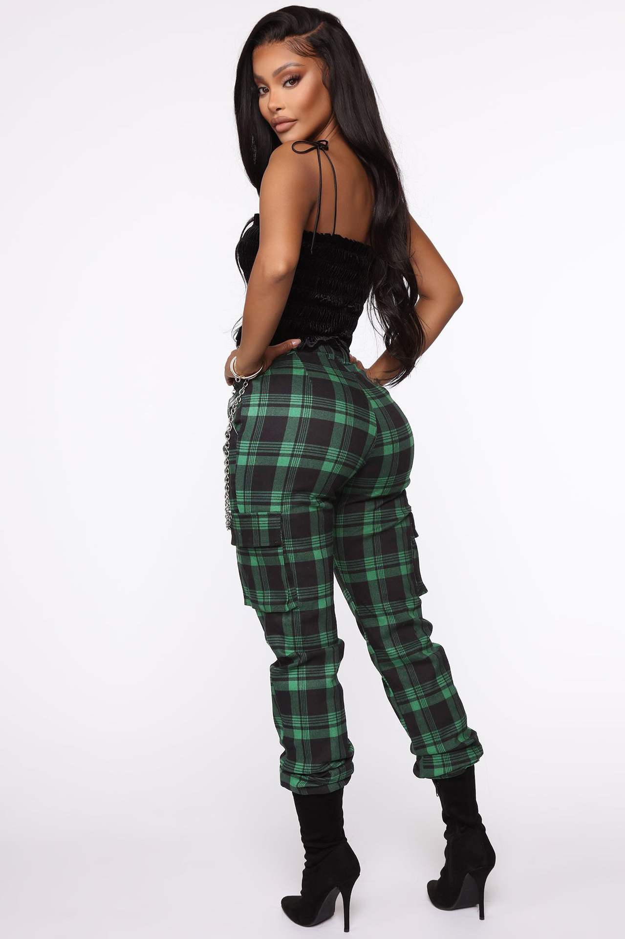 Unlimon's New Pop Fashion Check And Chain Accessories Harlan Pants Women's Casual Pants D01510