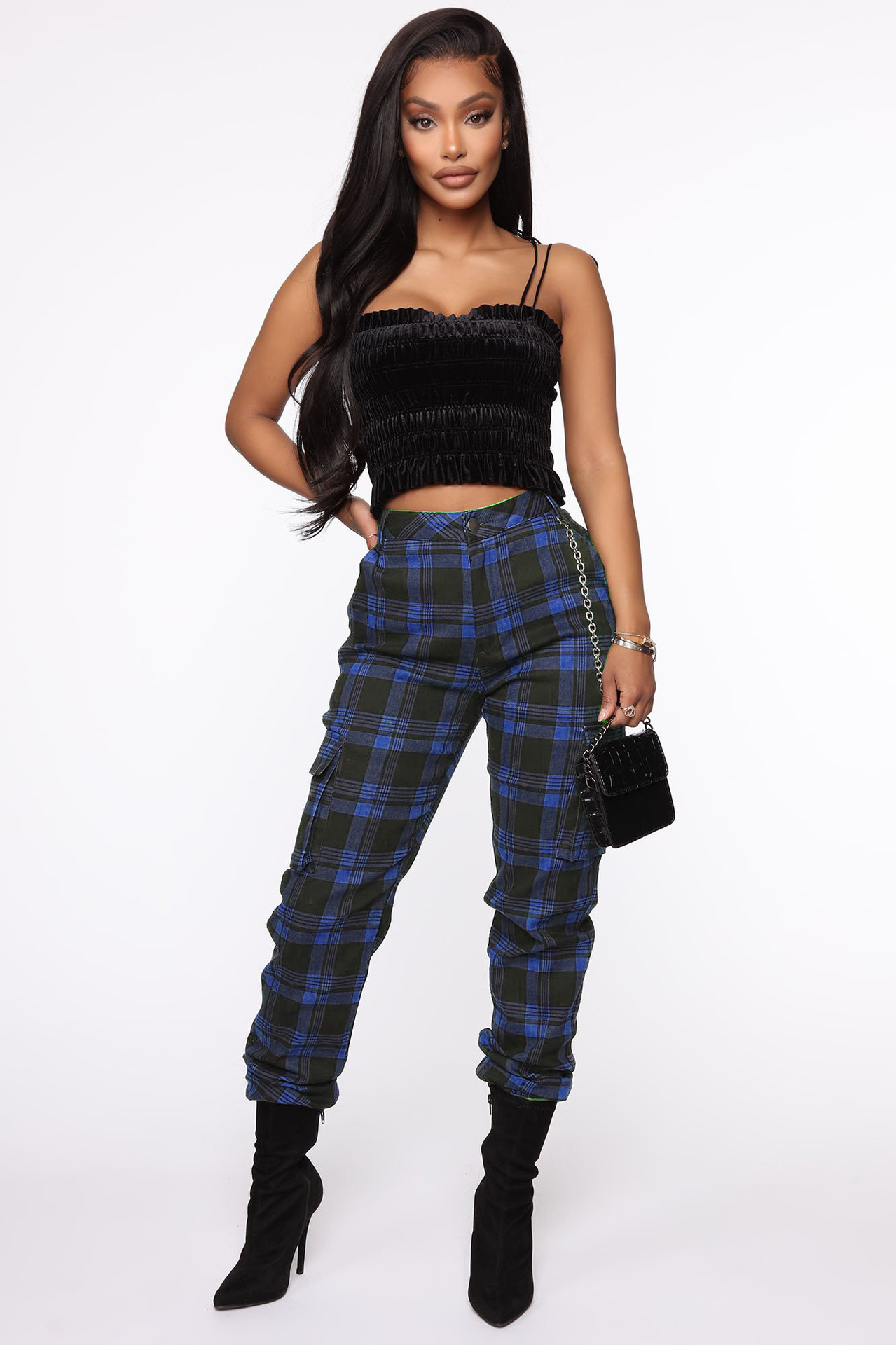 Unlimon's New Pop Fashion Check And Chain Accessories Harlan Pants Women's Casual Pants D01510