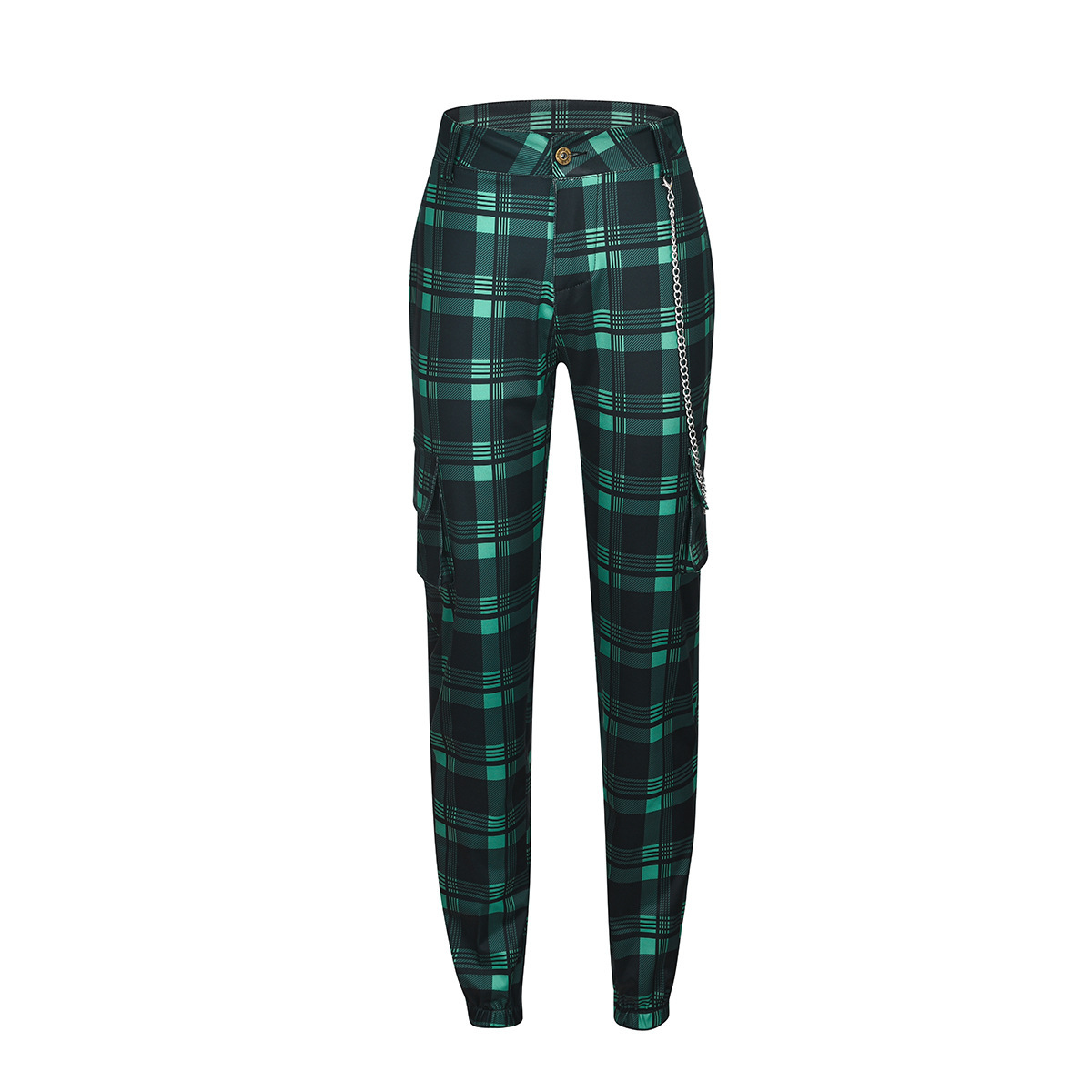 Unlimon's New Pop Fashion Check And Chain Accessories Harlan Pants Women's Casual Pants D01510