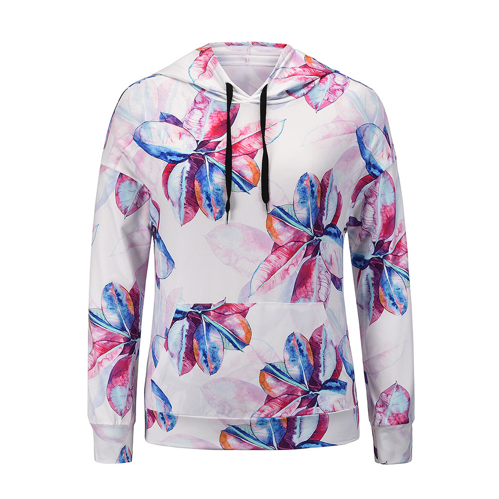 Unlimon Women's Hooded Long Sleeve Floral T-shirt Casual New Coat Top 2021 Autumn And Winter Hooded Pullover Sweater C03726