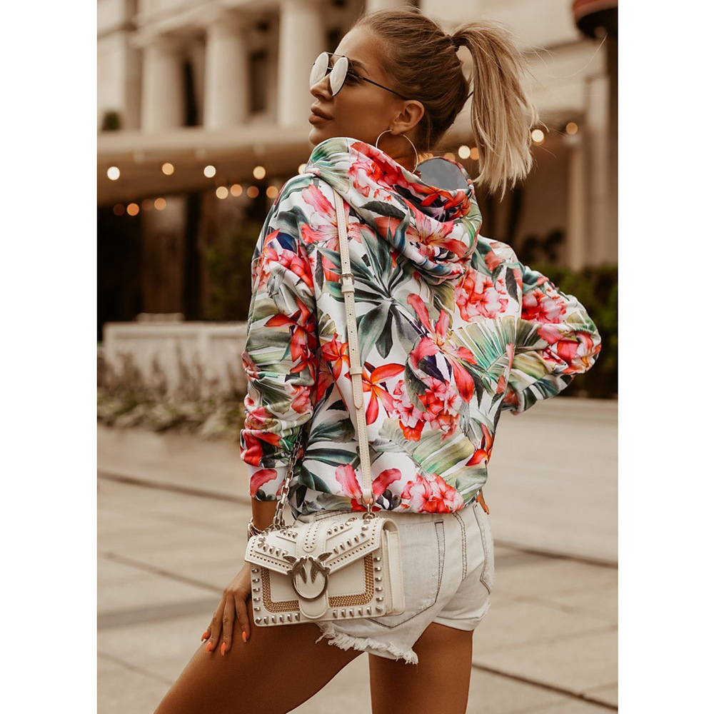 Unlimon Women's Hooded Long Sleeve Floral T-shirt Casual New Coat Top 2021 Autumn And Winter Hooded Pullover Sweater C03726
