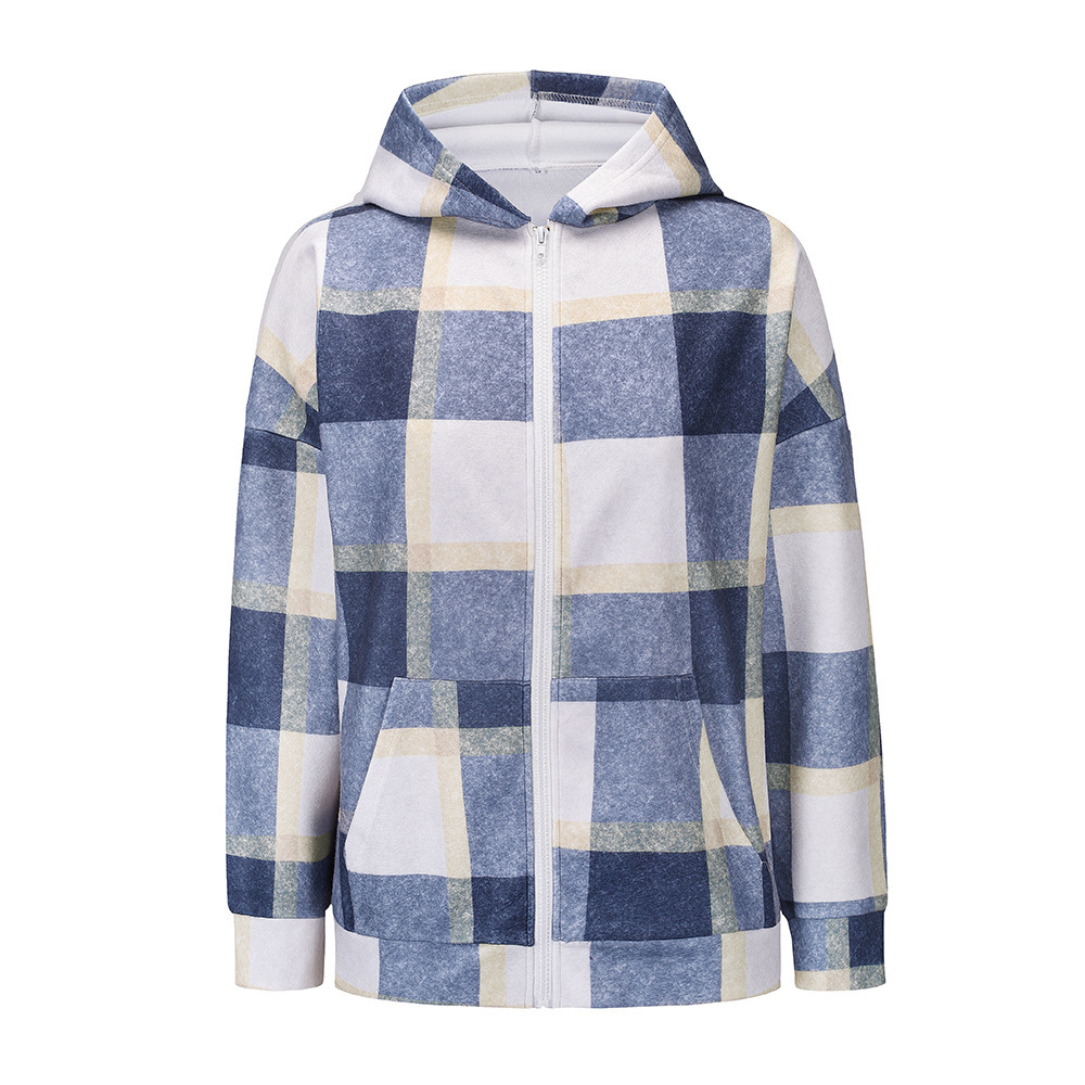 Unlimon 2021 Autumn Winter New Loose Plaid Plush Multicolor Hoodie Jacket Zipper Warm Women's Top C03722