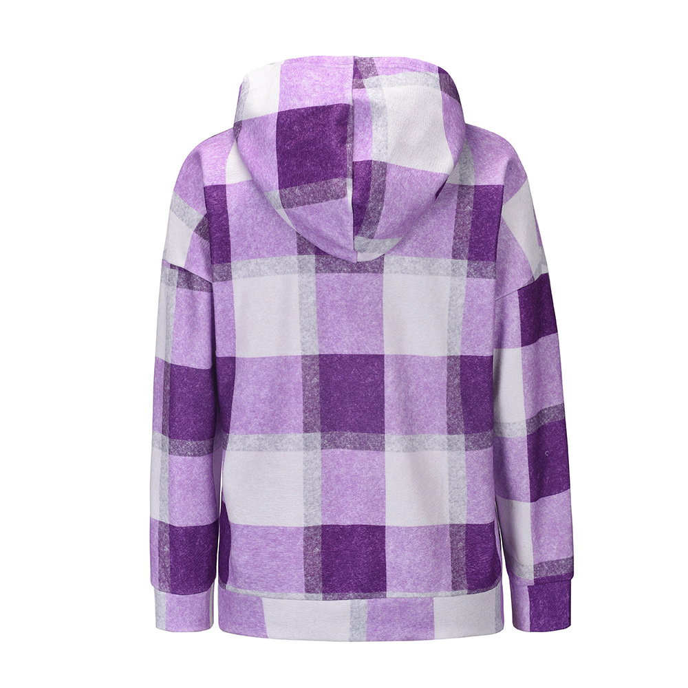 Unlimon 2021 Autumn Winter New Loose Plaid Plush Multicolor Hoodie Jacket Zipper Warm Women's Top C03722