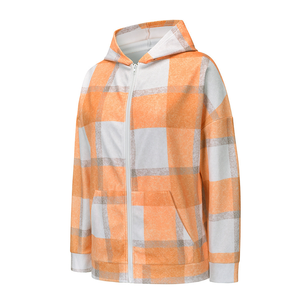 Unlimon 2021 Autumn Winter New Loose Plaid Plush Multicolor Hoodie Jacket Zipper Warm Women's Top C03722
