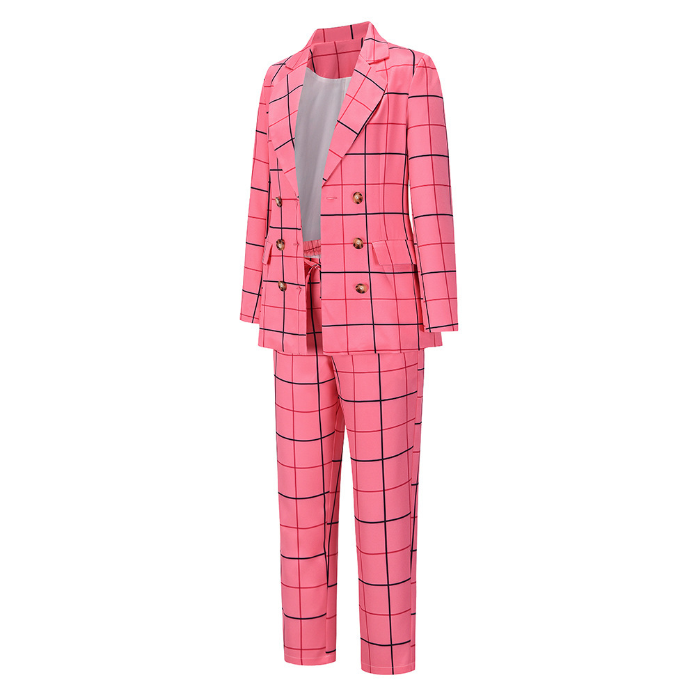 Unlimon 2021 Autumn And Winter Plaid Small Coat Suit Set Leisure Temperament Double Breasted Suit Set Large Female E01F516