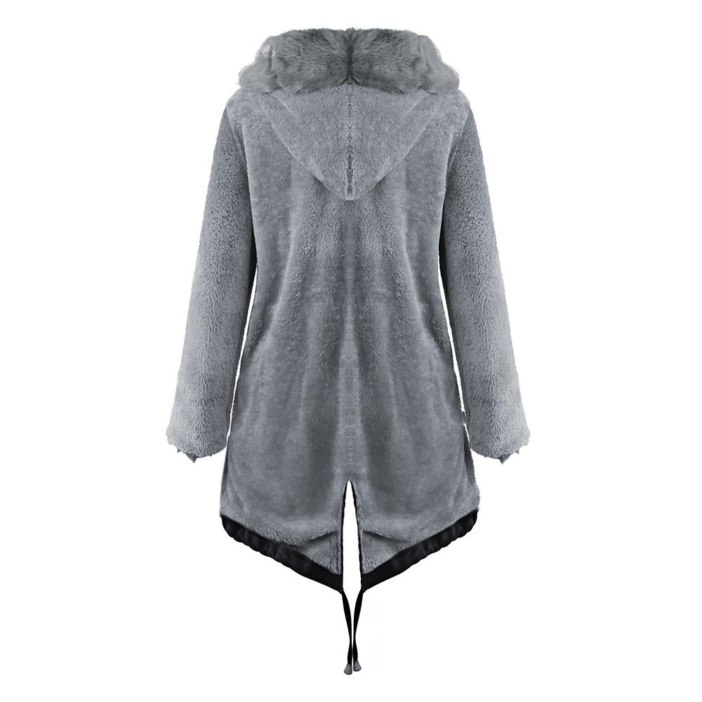 Plush Warm Thickened Medium Length Cotton Coat Wool Collar Coat Large Winter Coat C05001