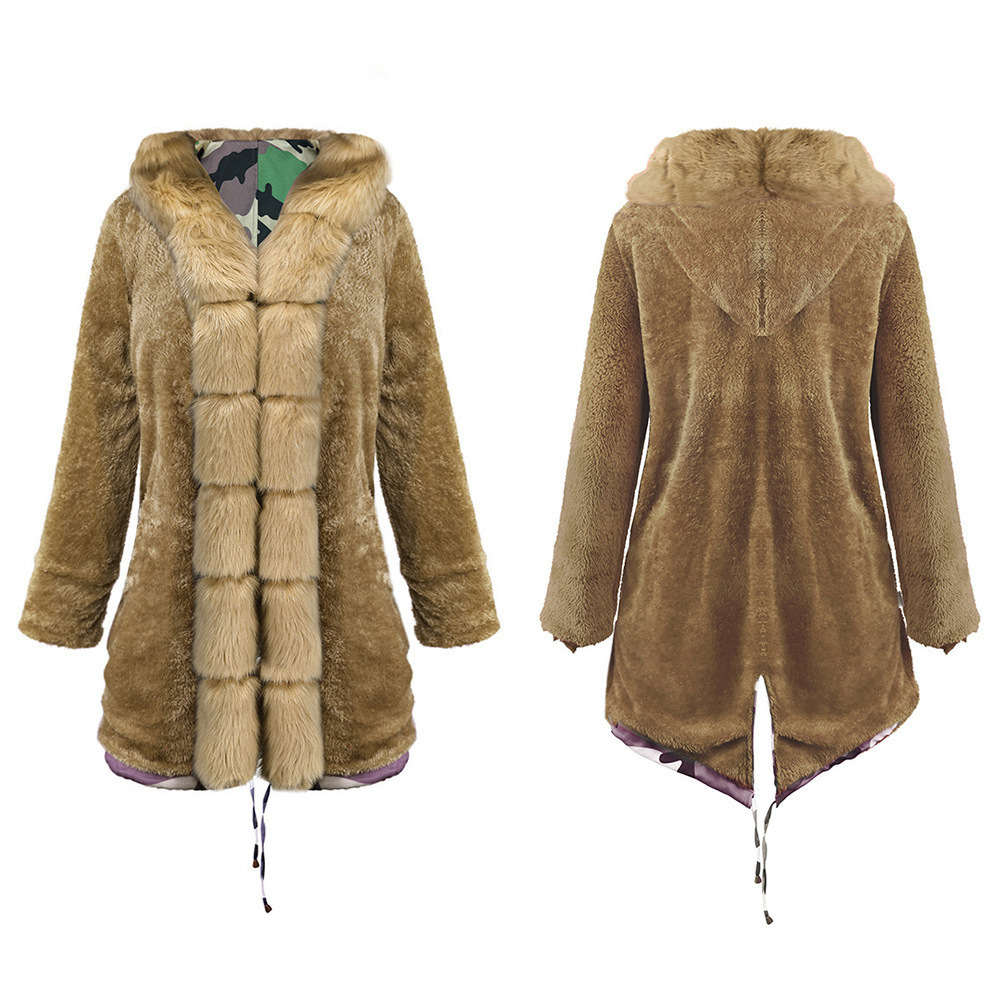 Plush Warm Thickened Medium Length Cotton Coat Wool Collar Coat Large Winter Coat C05001