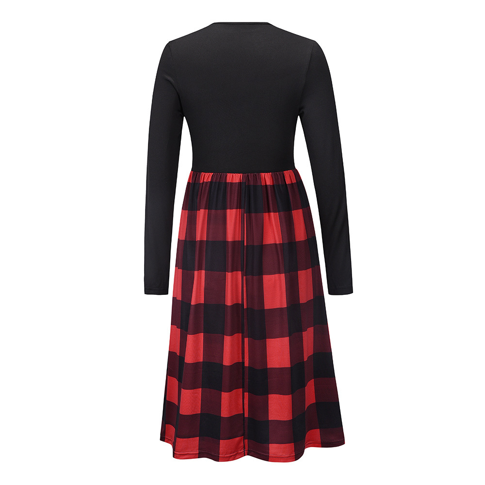 Leopard Stitching Long Sleeve Knitted Skirt Slim Lace Up Large Women's Skirt Dress F01F636