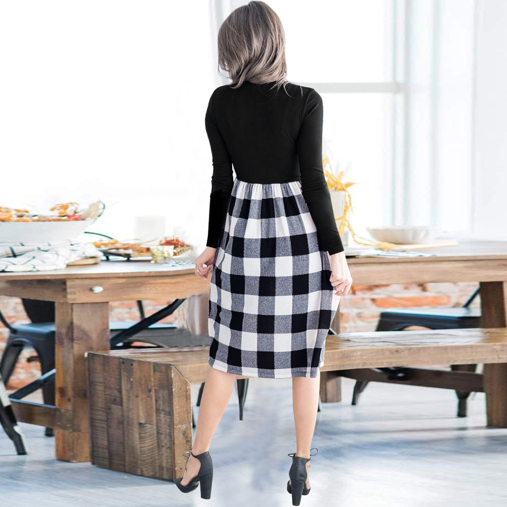 Leopard Stitching Long Sleeve Knitted Skirt Slim Lace Up Large Women's Skirt Dress F01F636