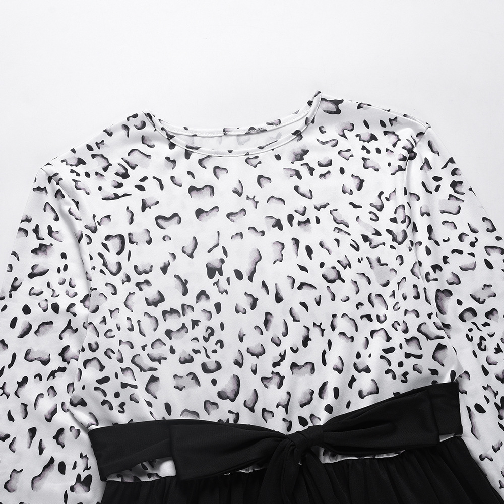 Leopard Stitching Long Sleeve Knitted Skirt Slim Lace Up Large Women's Skirt Dress F01F636