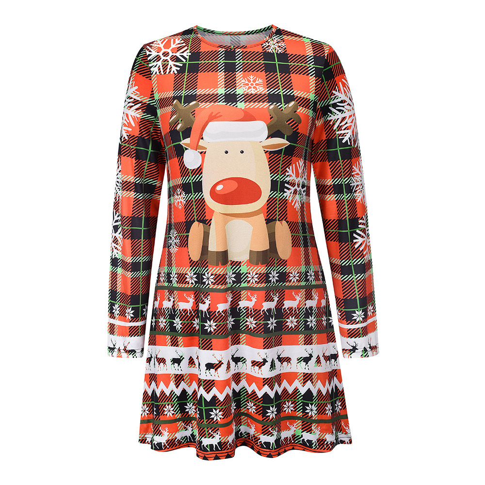 Autumn And Winter 2021 New Slim Knit Long Sleeve Dress Christmas Printed Skirt F01F635