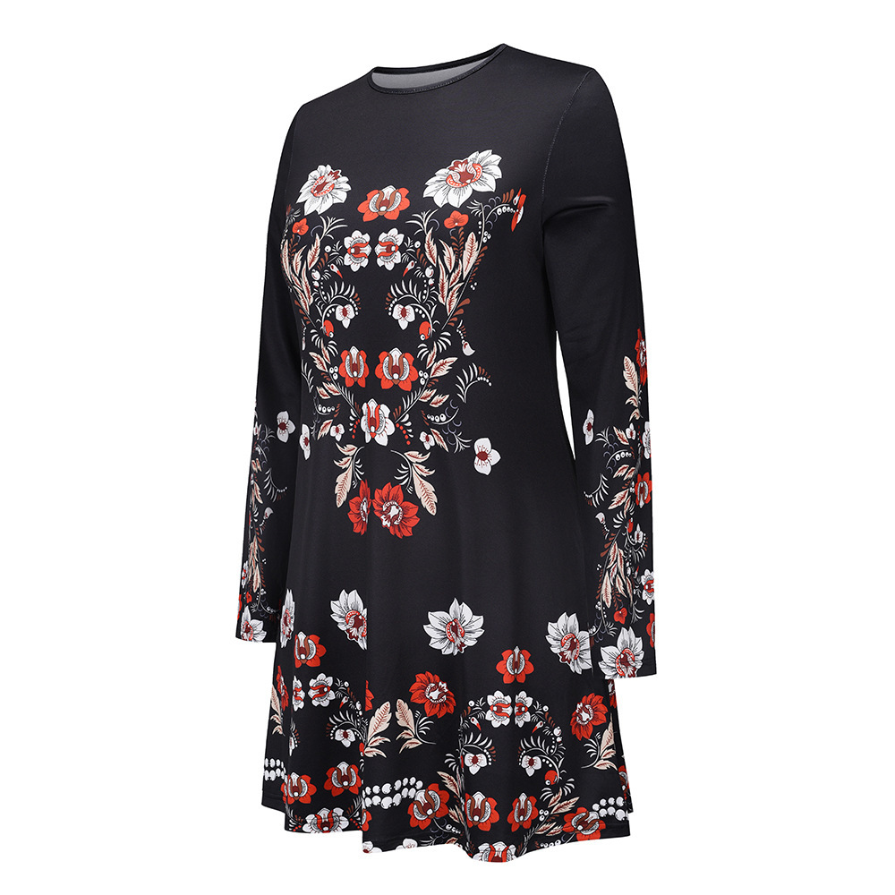 Autumn And Winter 2021 New Slim Knit Long Sleeve Dress Christmas Printed Skirt F01F635