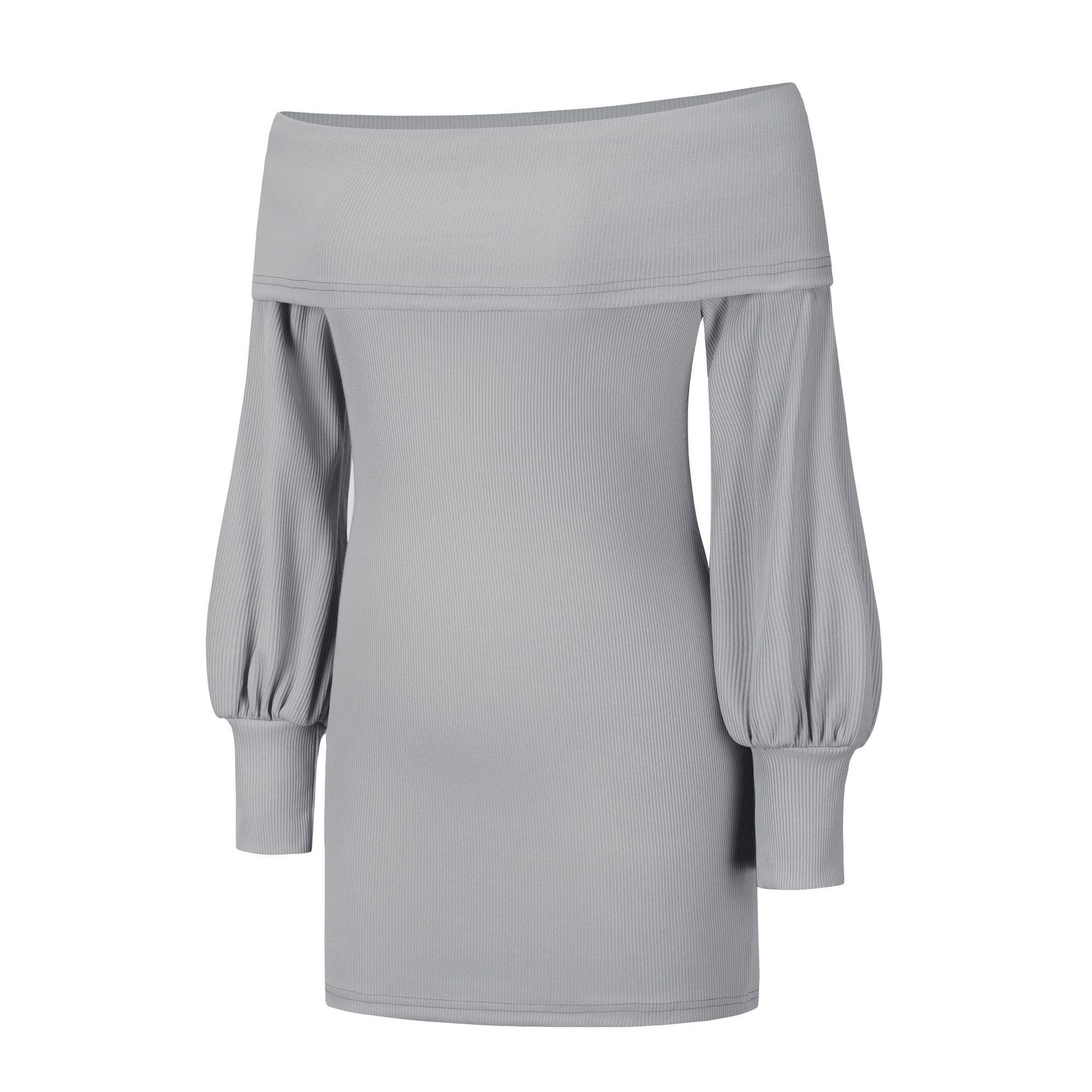 Sexy Hip Wrap Knit Skirt Off Shoulder Lantern Sleeve Dress New Rib Dress In Autumn And Winter F01F633