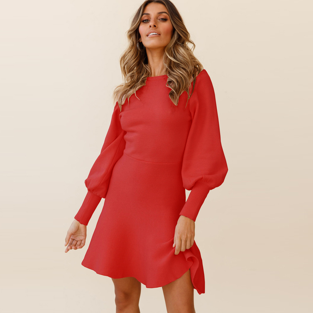 Knitted Dress Large Size Women's Dress Autumn And Winter New Skirt Slim And Thin Temperament Bottomed Wool Dress F01F632