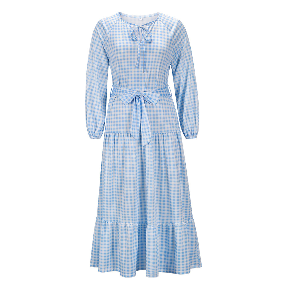 Slim Loose Check Print Long Sleeve Dress Autumn And Winter 2021 New French Waist Closing Mid Length F01F631