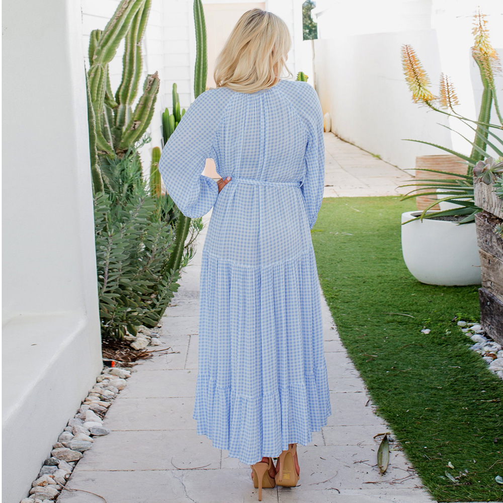 Slim Loose Check Print Long Sleeve Dress Autumn And Winter 2021 New French Waist Closing Mid Length F01F631