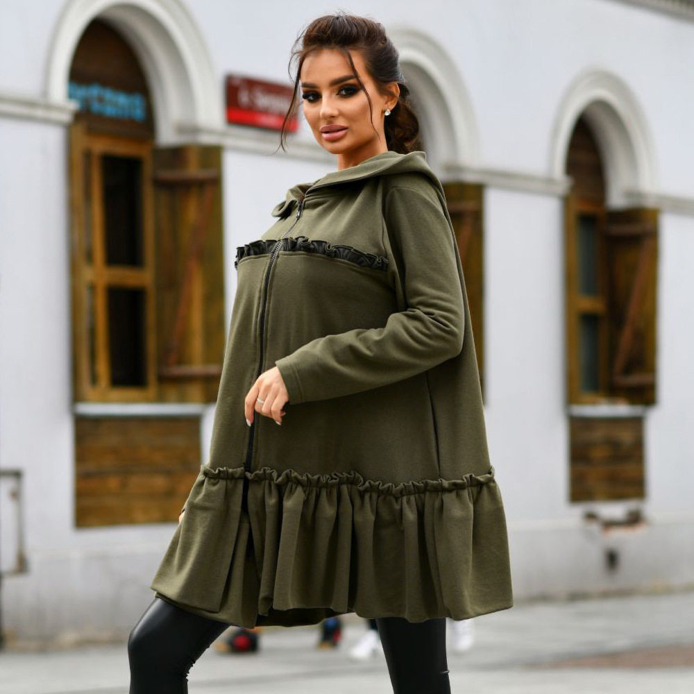 Fashion And Leisure Women's Long Sweater Coat Autumn And Winter New Hat Zipper Long Sleeve Loose Large Coat F01F628